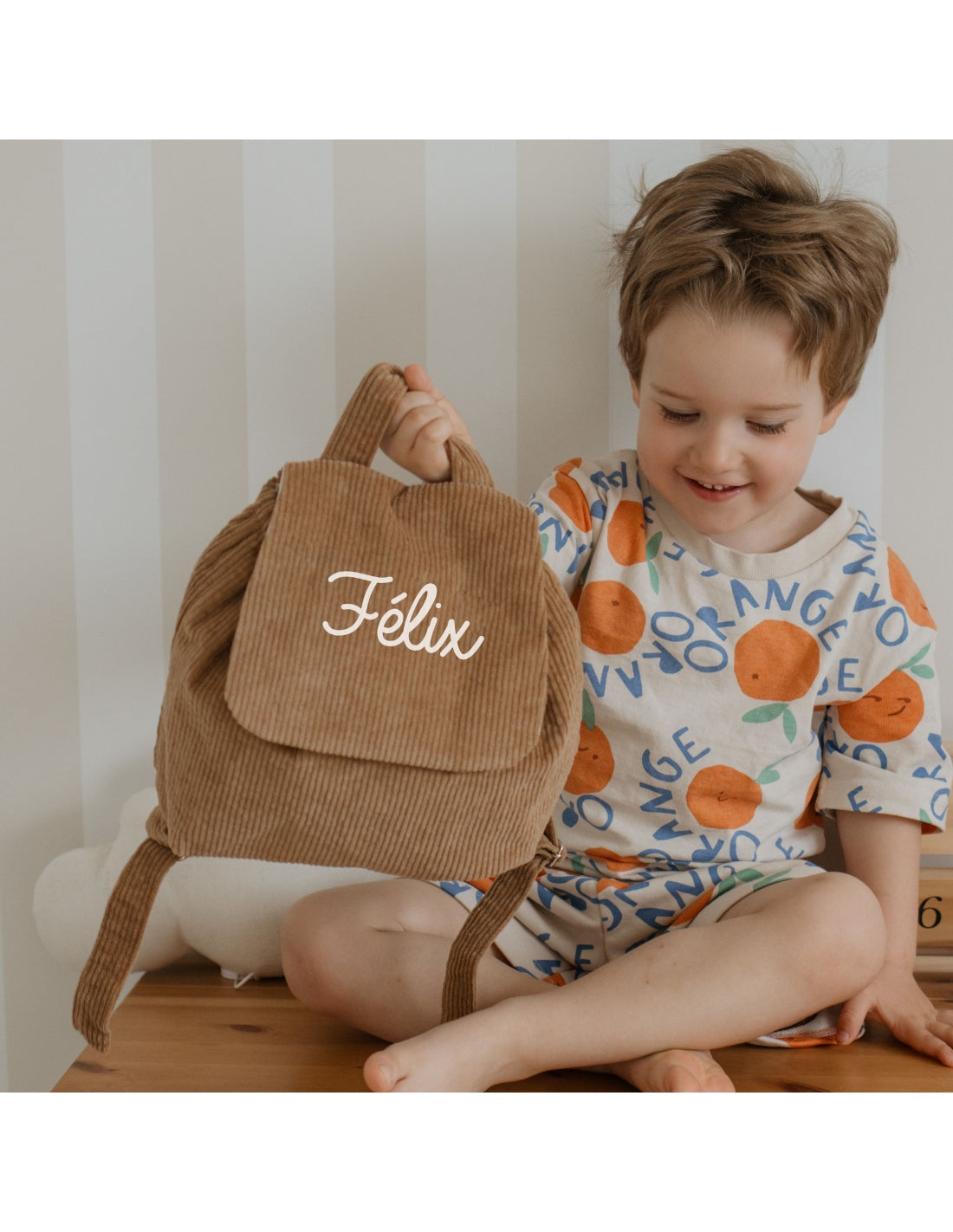 Personalized linen baby backpack