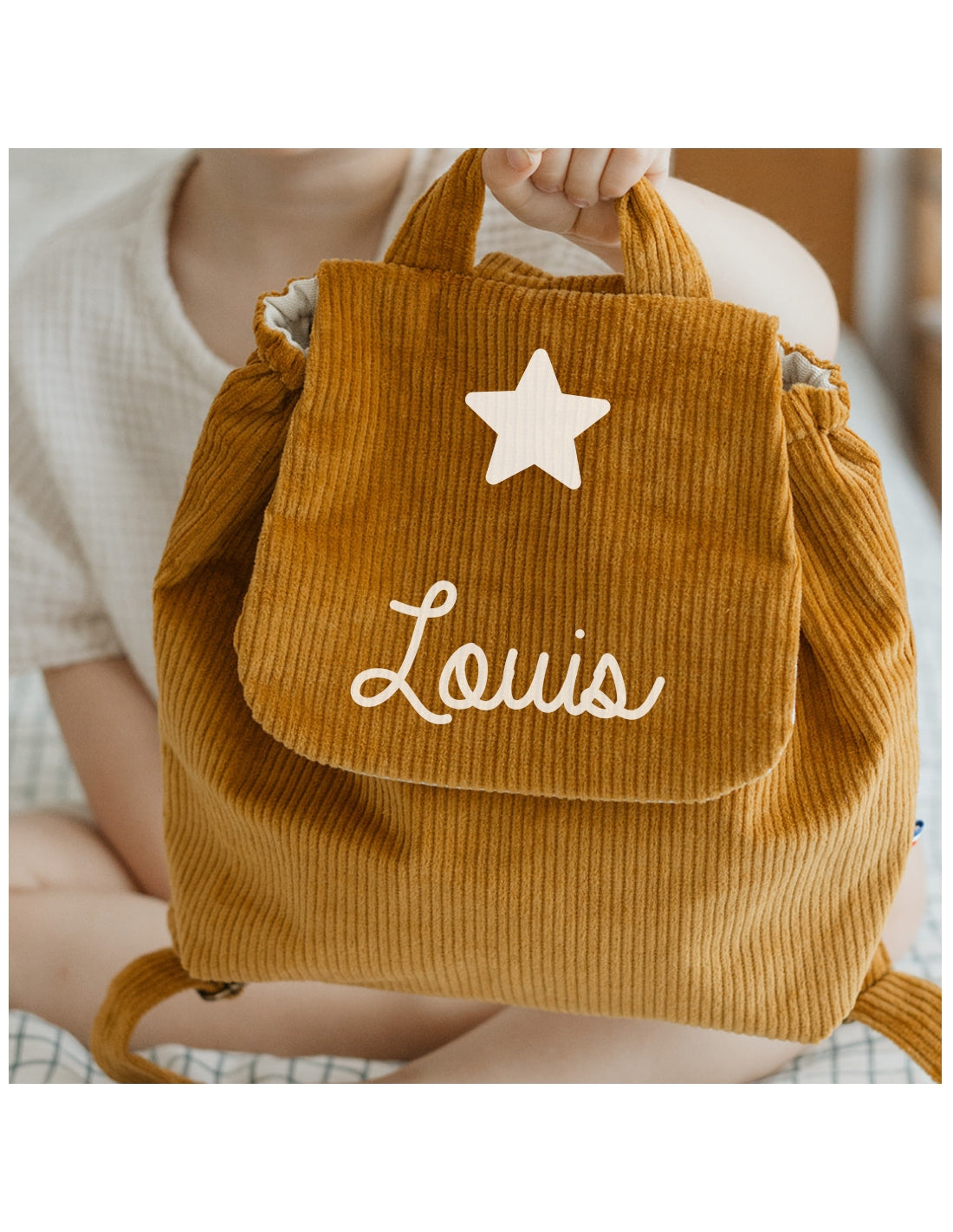 Personalized linen baby backpack