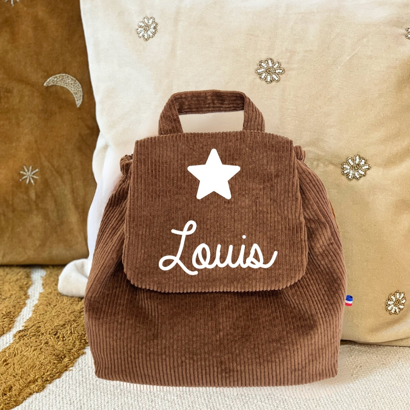 Sac à Dos Enfant Personnalisable Brodé Velours Côtelé - Petit Ours Mignon - Cadeau Rentrée Ou Anniversaire - 2