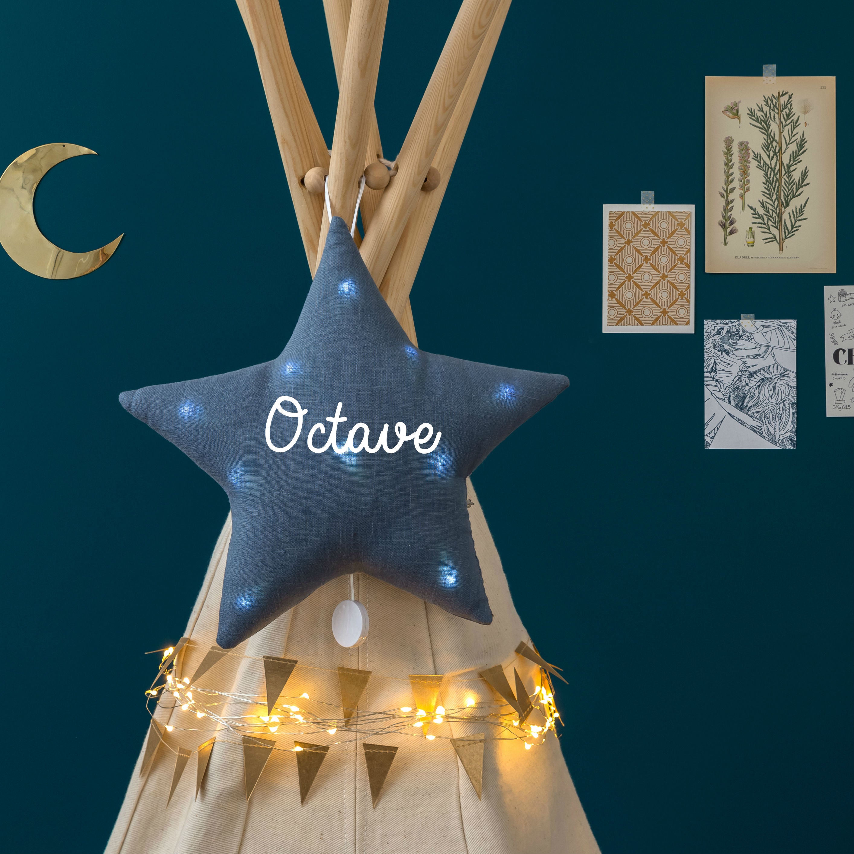 Personalized linen star night light with music option