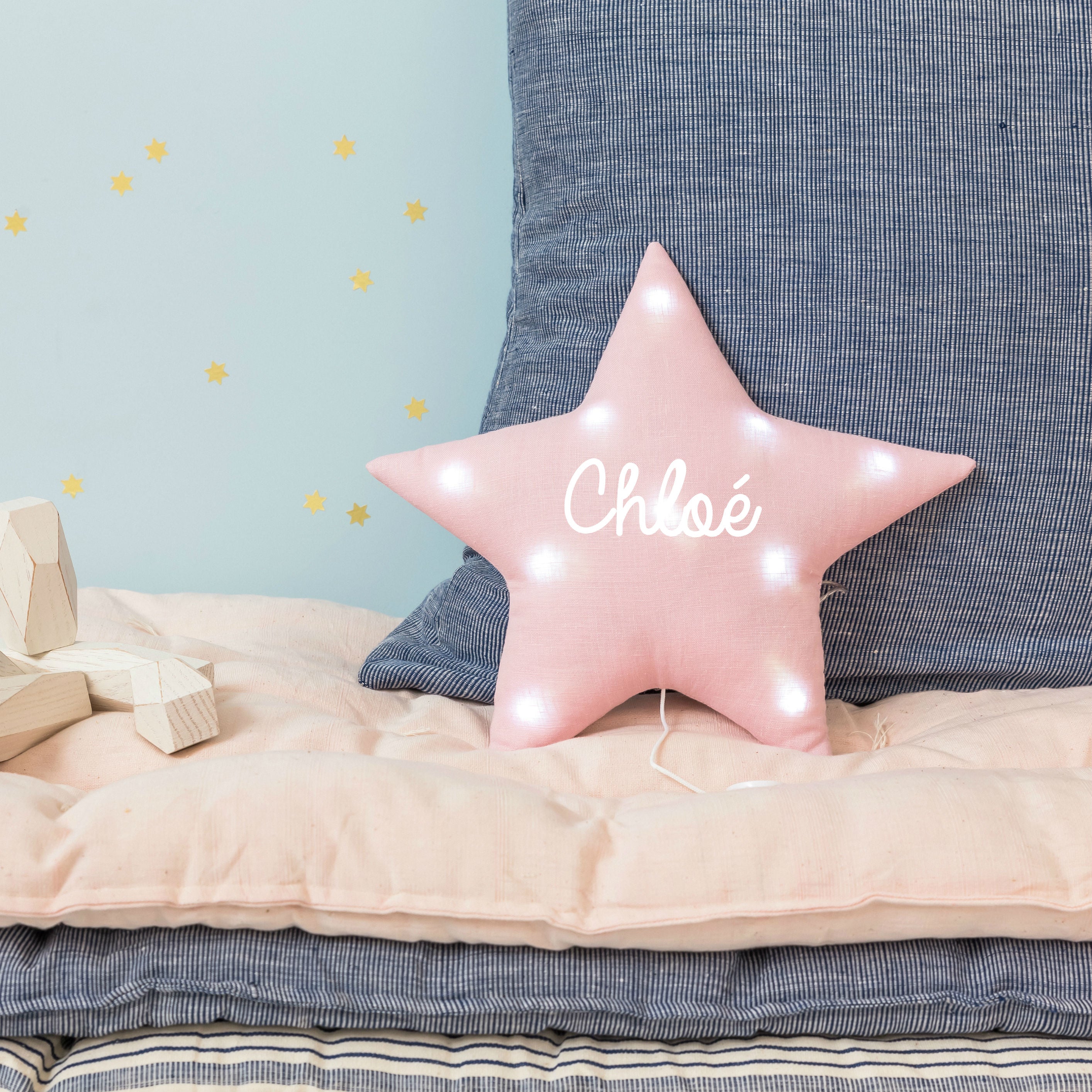 Personalized linen star night light with music option