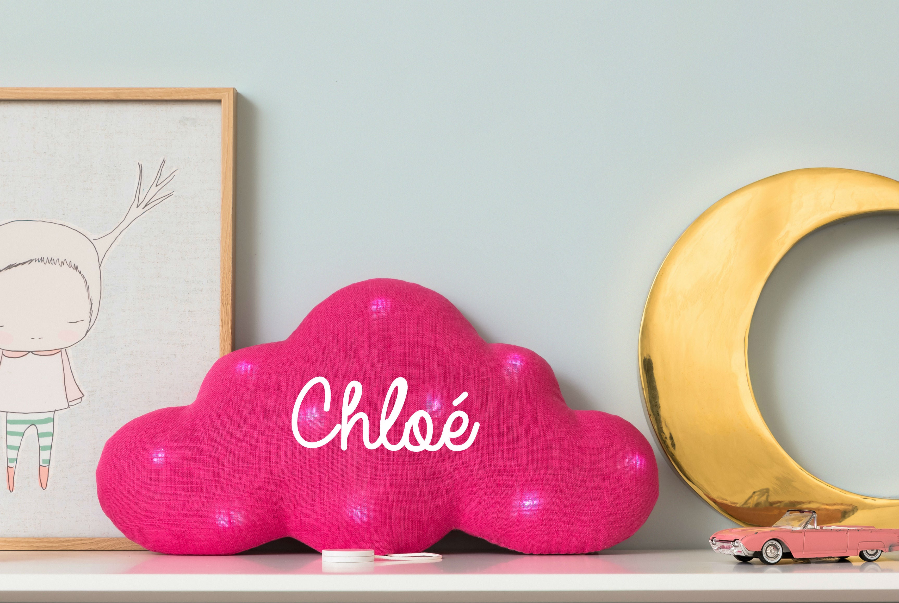 Personalized cloud linen night light with music option