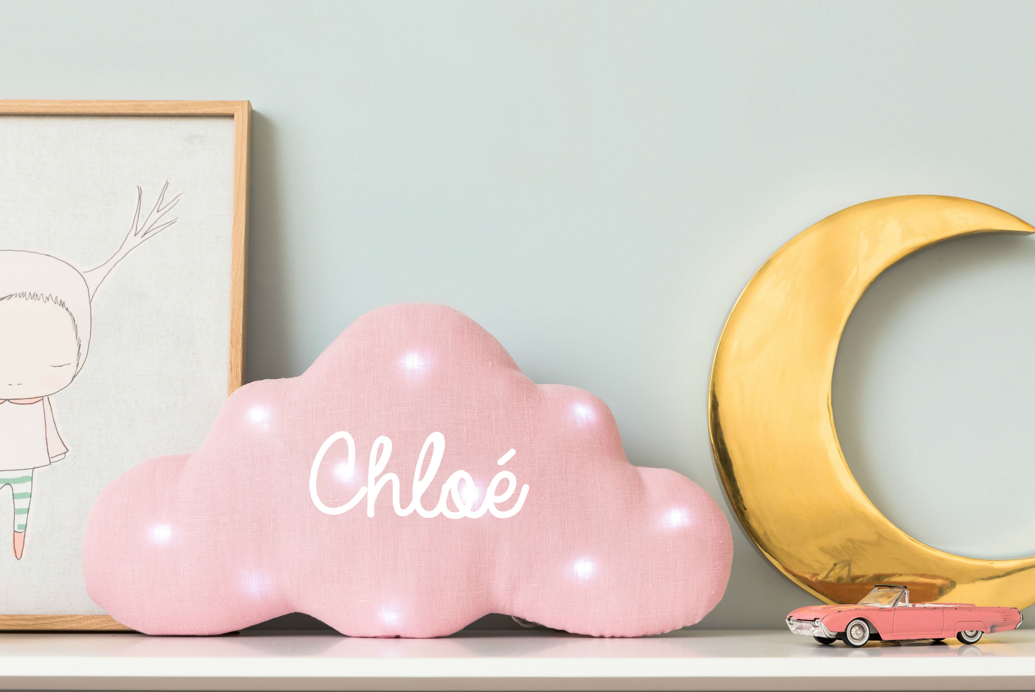 Personalized cloud linen night light with music option