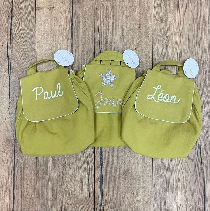 Personalized linen baby backpack