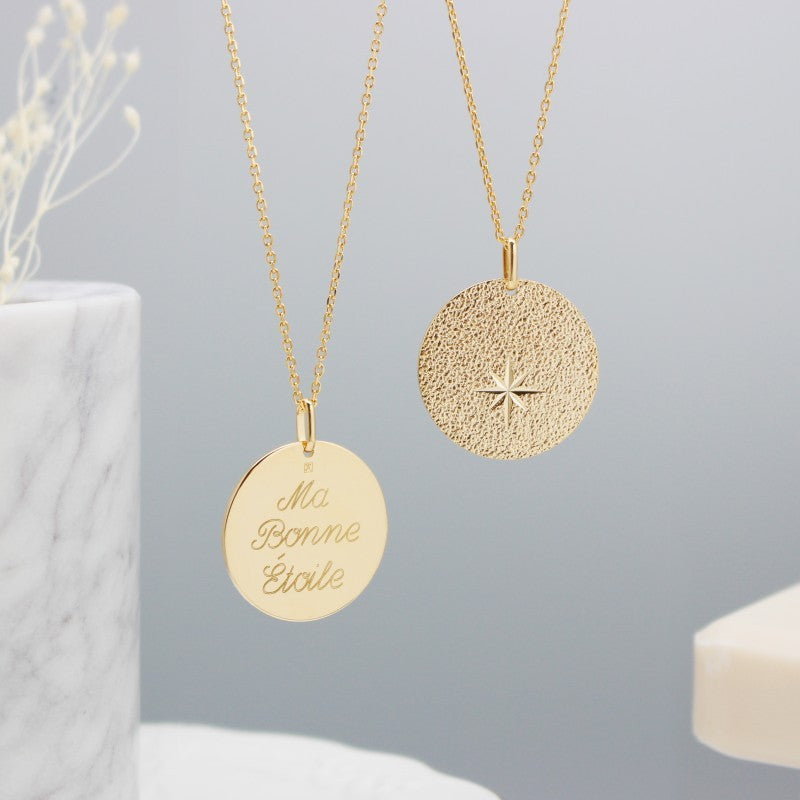 Collier personnalisé - Médaille rose des vents - Plaqué Or
