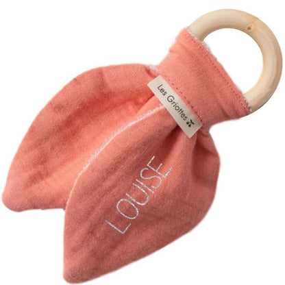 Anneau de dentition bébé personnalisé - Bois naturel & Coton