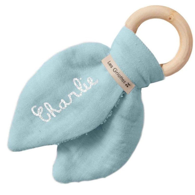 Anneau de dentition bébé personnalisé - Bois naturel & Coton