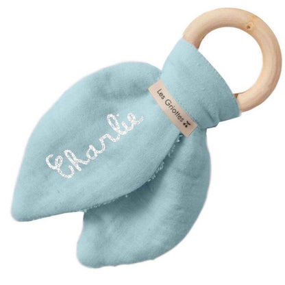 Anneau de dentition bébé personnalisé - Bois naturel & Coton