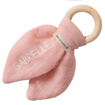 Anneau de dentition bébé personnalisé - Bois naturel & Coton
