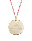 Personalized enameled chain necklace - Simple medal - Gold plated