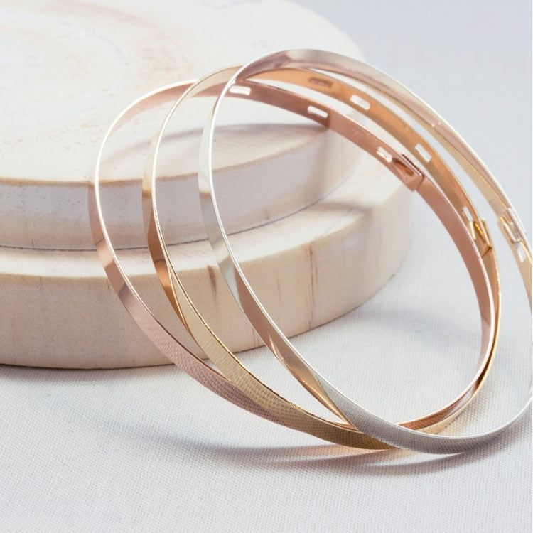 Trio of personalized ribbon bangle - Silver-Gold plated-Rose gold