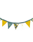 Personalized boy's green-yellow triangle pennant garland - Birth gift