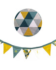 Personalized boy's green-yellow triangle pennant garland - Birth gift