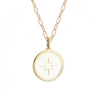 Collier personnalisé médaille ivoire rose des vents - Chaîne mailles allongées - Plaqué Or