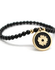 Gold-plated beaded bracelet - Black medal with pattern