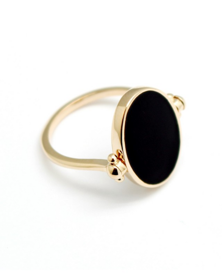 Bague personnalisée - Plaqué or et émail noir