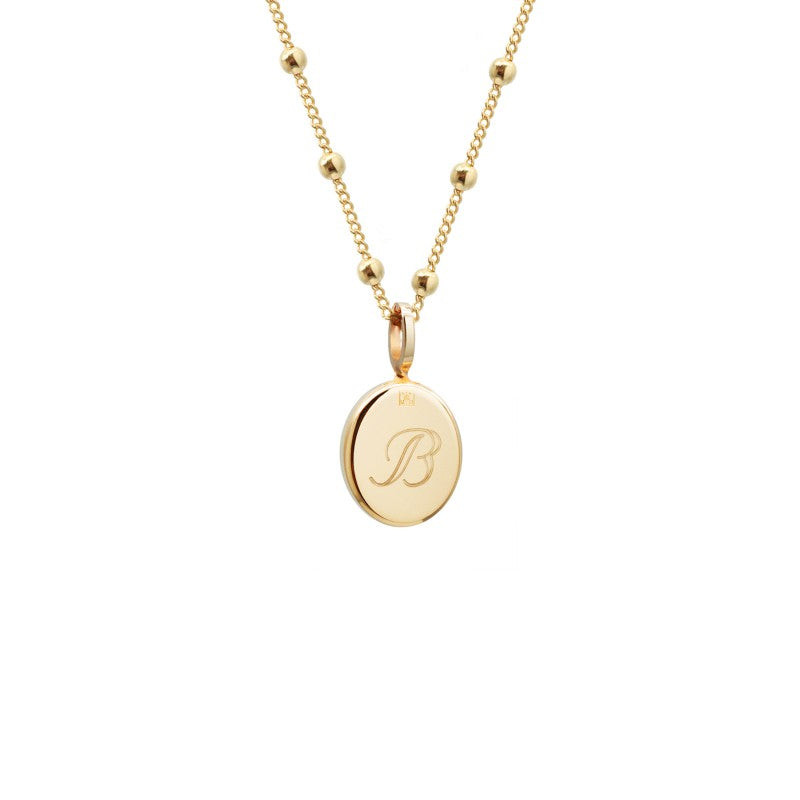 Personalized oval fine stone necklace - Beaded chain - Gold plated