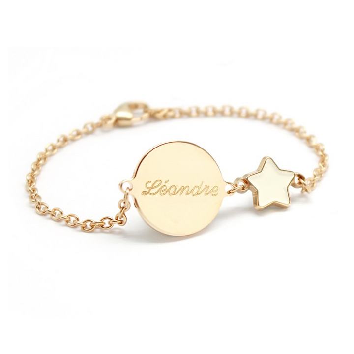 Bracelet personnalisé plaqué or - Médaille et étoile