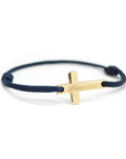 Bracelet bleu marine et croix dorée – Cadeau de naissance personnalisé