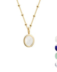 Personalized oval fine stone necklace - Beaded chain - Gold plated