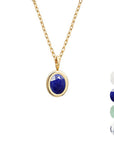 Personalized oval fine stone necklace - Simple chain - Gold plated