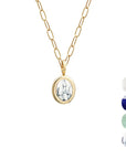 Personalized oval fine stone necklace - Elongated link chain - Gold plated