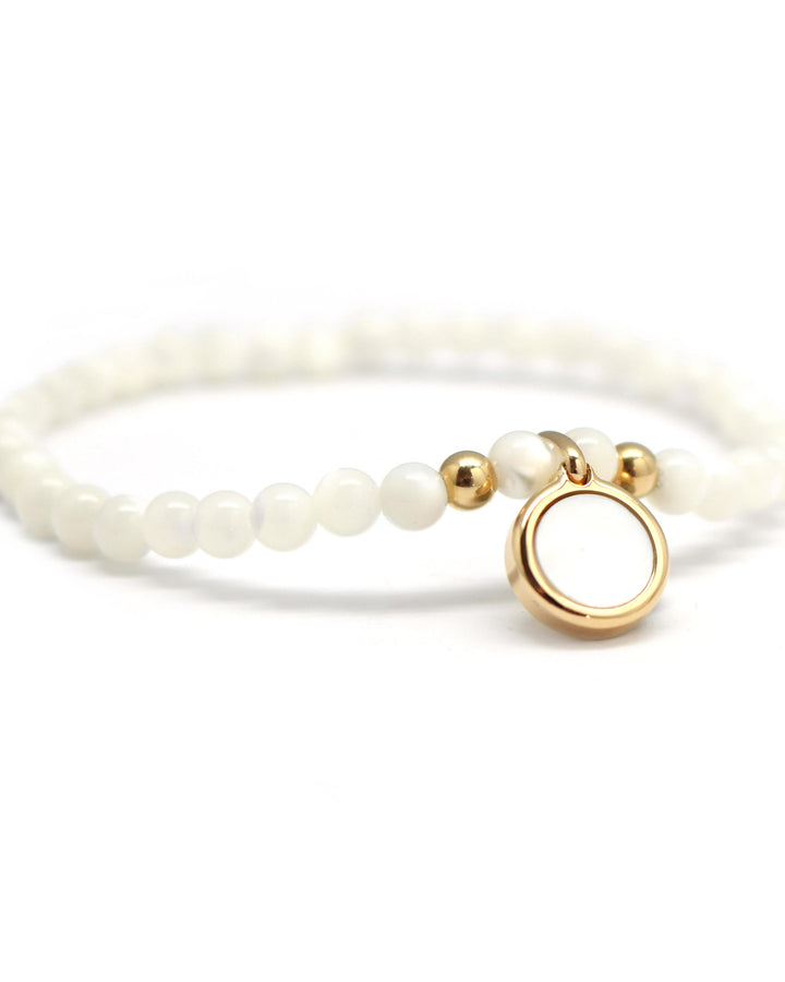 Bracelet perles - Médaille nacre ronde - Plaqué or