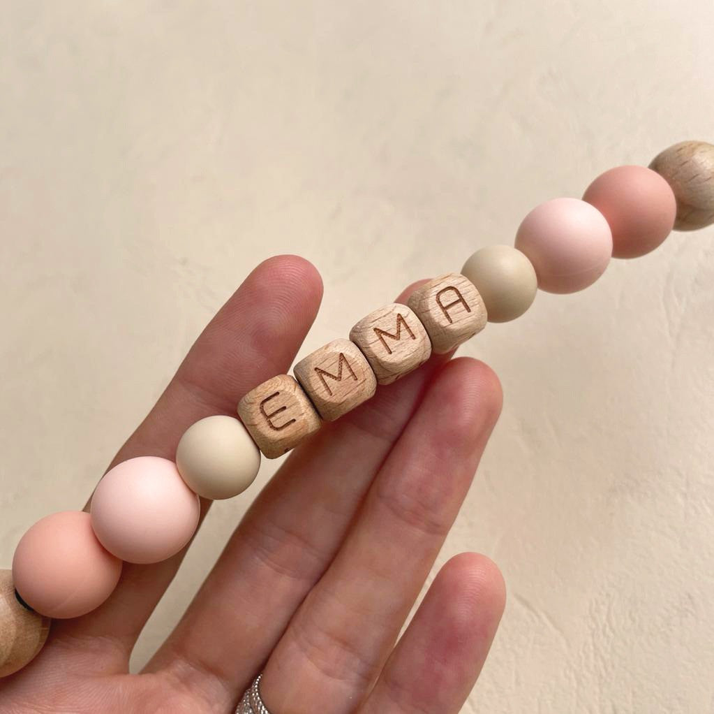 Personalized pacifier clip - Beech &amp;amp; Silicone model